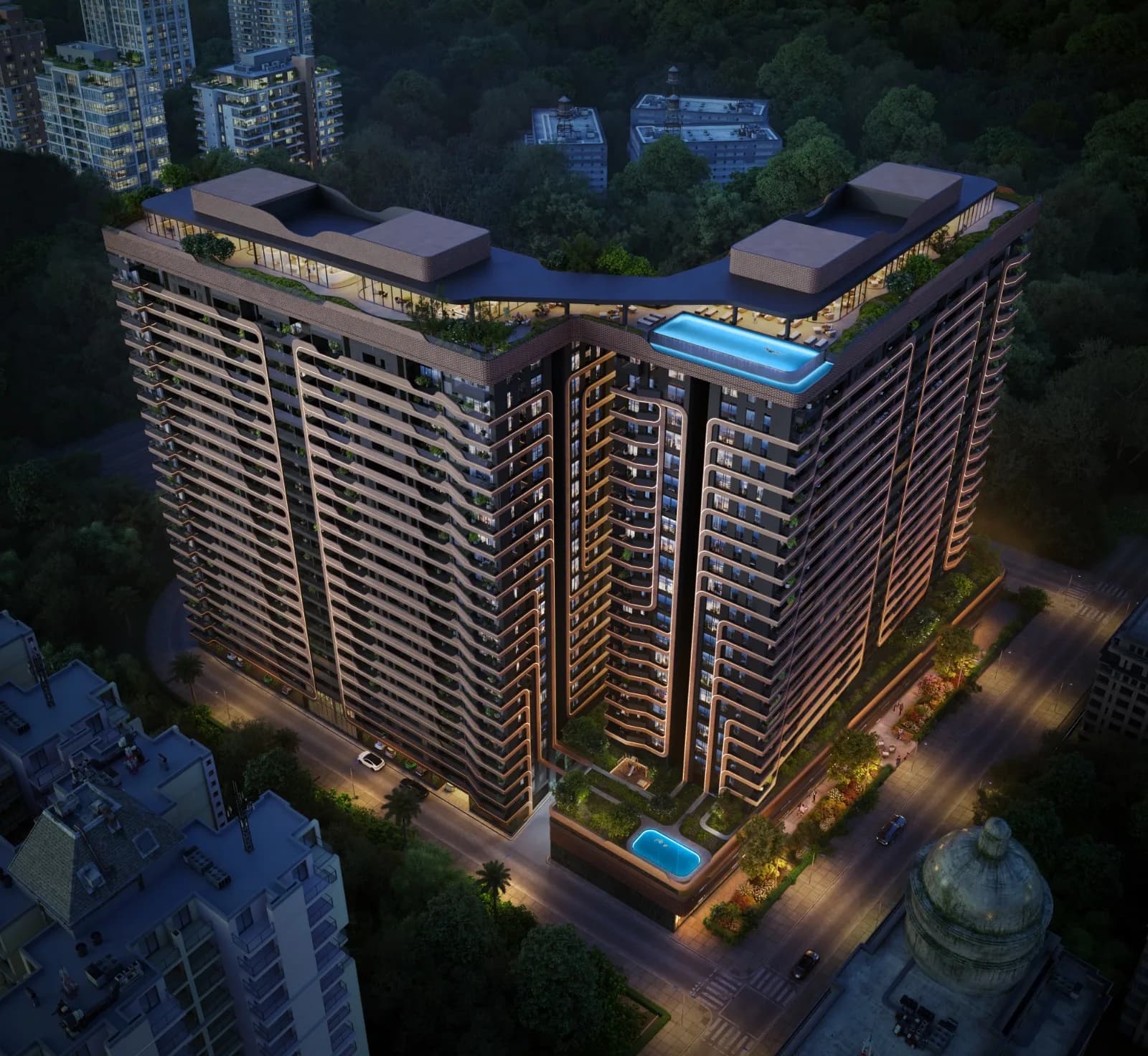 Pristine Amore exterior — night view